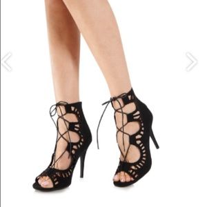 Black Vernon Lace Up High Heel Sandals Suede